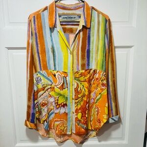 Jams World Multicolor Striped Shirt Women‎ Size Medium Long Sleeves Button Down